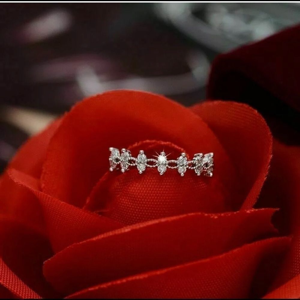 White Gold PLATED Double Round Brilliant Cut Diamond Band